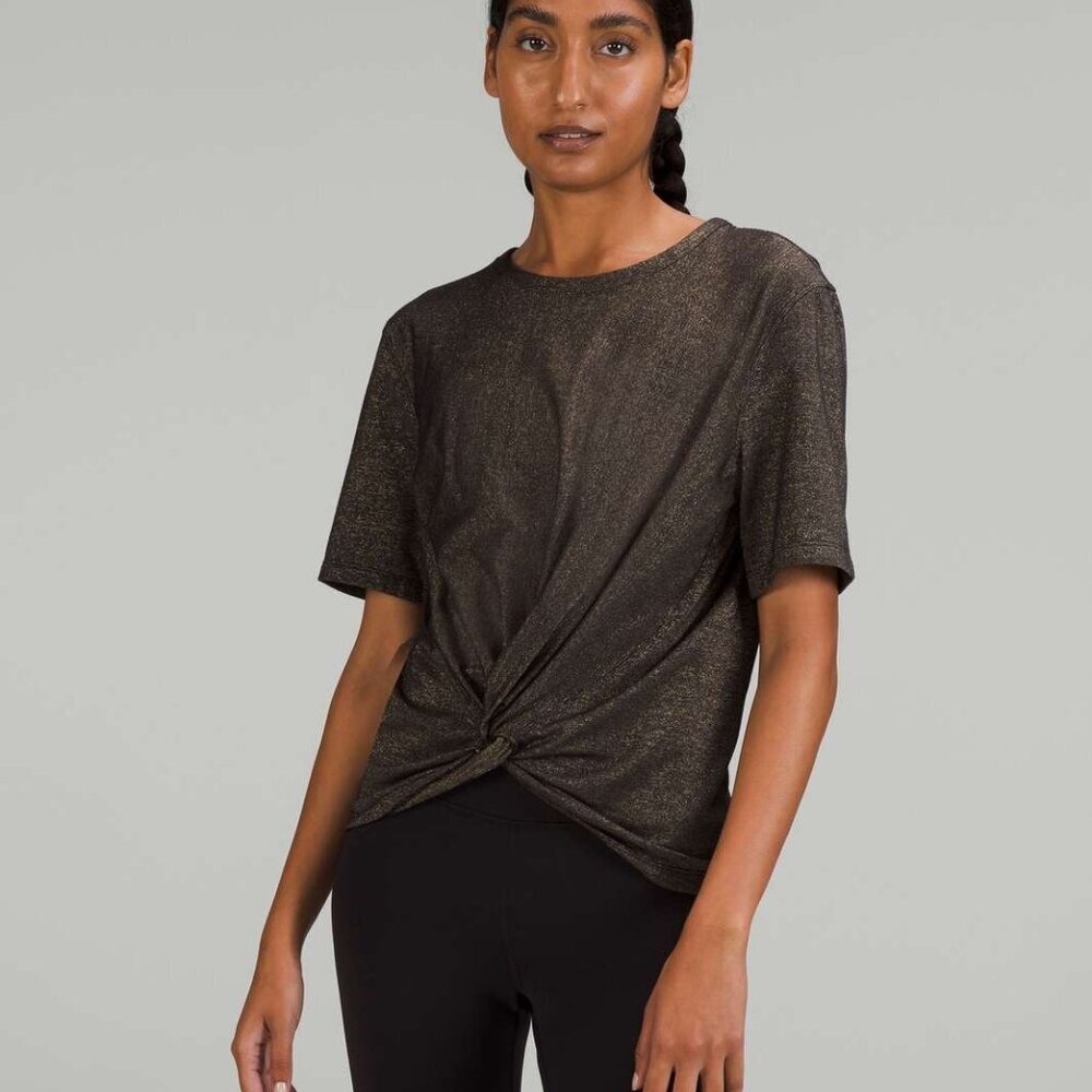 Lululemon Crescent Tee Metallic Sparkle Short Sleeve Twist Athleisure-NWT -6